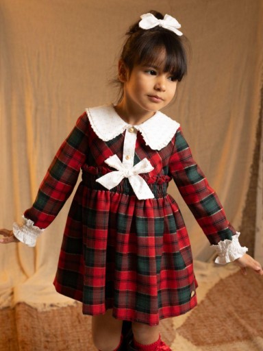 Basmarti Vestido Infantil Talle Alto Cuadros Lazada Plumeti Cuellos Puños Carmen 24631 [0]