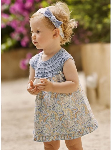 Juliana Vistiendo Bebés Vestido Cuerpo Punto Redondo Falda Tela Cachemiras "Mandarina" 26206