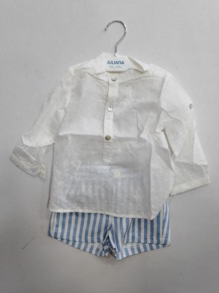 Nekenia Conjunto Bebé Camisa M/L Plumeti Blanco Pantalon Corto Rayas 24VC19 Azul  [1]