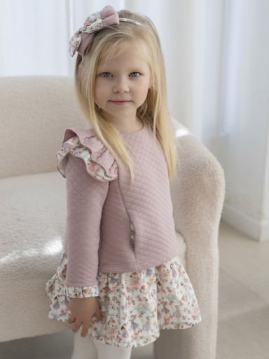 Miranda Vestido Infantil Rosa Palo Cuerpo Cloqué Falda Estampada Niñas "Winika" 0623/V [2]