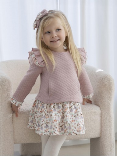 Miranda Vestido Infantil Rosa Palo Cuerpo Cloqué Falda Estampada Niñas "Winika" 0623/V [3]