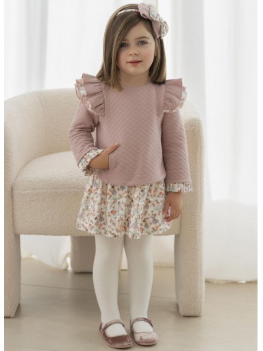 Miranda Vestido Infantil Rosa Palo Cuerpo Cloqué Falda Estampada Niñas "Winika" 0623/V [0]