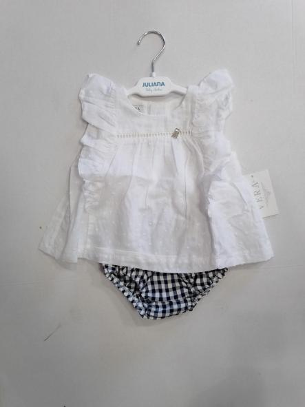 Nekenia Conjunto Bebé Blusa Sin Manga Blanca Braguita Cuadros 24VC06 Marino [1]