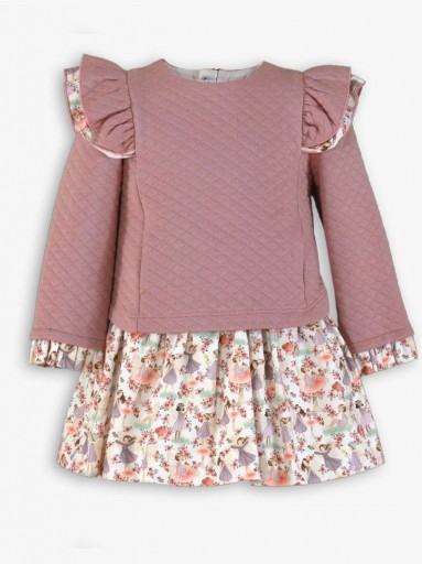 Miranda Vestido Infantil Rosa Palo Cuerpo Cloqué Falda Estampada Niñas "Winika" 0623/V [4]