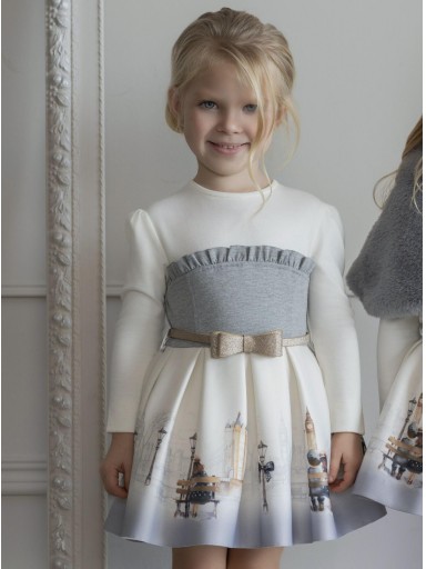 Miranda Vestido Ceremonia Infantil  Degradado Gris Estampado Londres Cinturón Lazada "Haven" 0236/V [2]
