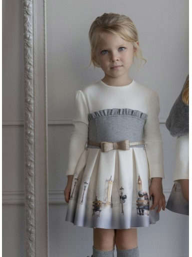 Miranda Vestido Ceremonia Infantil  Degradado Gris Estampado Londres Cinturón Lazada "Haven" 0236/V [3]
