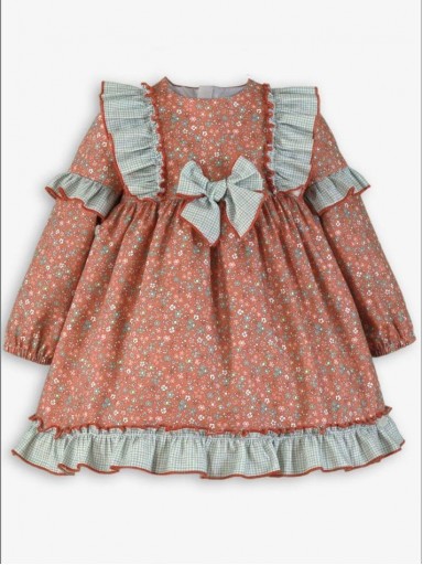 Miranda Vestido Infantil Ceremonia  Caldera Estampado Flores Detalles Cuadro Vichy Azul "Jaiden" 0253/V [4]