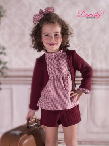 Daniesty Conjunto Infantil Short Granate Blusa Cuadro Vichy Mangas granate  Familia Belen 005 [0]
