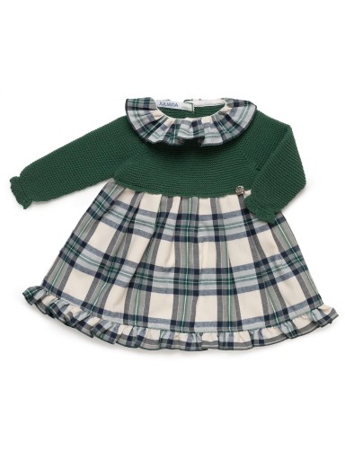 Juliana Vistiendo Bebés Vestido Cuerpo Punto Verde  Falda Cuadros Cuello "Sinfonía" 25646 V.Musgo [1]