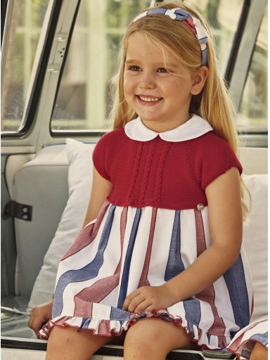 Juliana Vistiendo Bebés Vestido Cuerpo Punto Rojo Falda Tela Rayada "Sandia" 26124