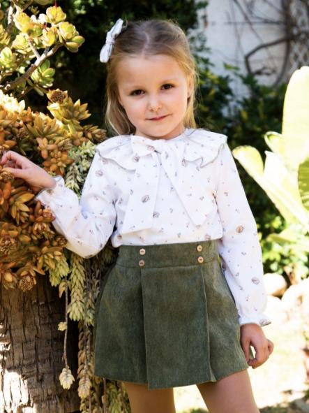 Daniesty Conjunto Infantil Camisa Blanca Estampada Falda Tablas Verde 010 [0]