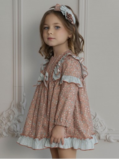 Miranda Vestido Infantil Ceremonia  Caldera Estampado Flores Detalles Cuadro Vichy Azul "Jaiden" 0253/V [2]