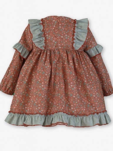 Miranda Vestido Infantil Ceremonia  Caldera Estampado Flores Detalles Cuadro Vichy Azul "Jaiden" 0253/V [5]