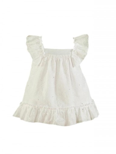 Miranda Vestido bebe Vuelo Blanco Bordado Floral Volantes Hombros Escote Espalda 035/0500/V [1]