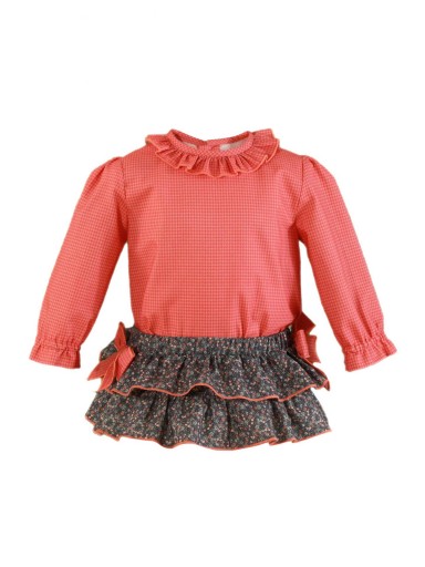 Miranda Conjunto Bebe Blusa Cuadro Vichy Coral Braguita Estampada Flores "Enio" 036/0500/23 [1]