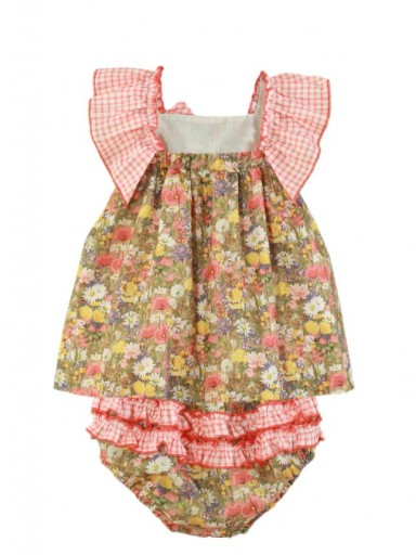 Miranda vestido bebe braguita Estampado Floral Volante Vichy Coral 035/0502/VB [2]