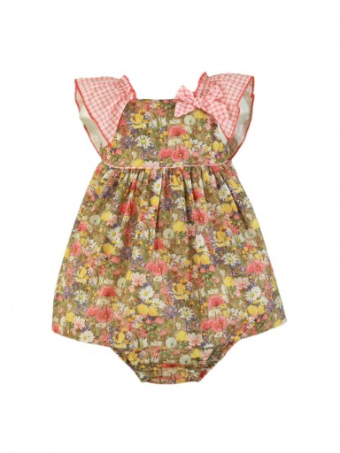 Miranda vestido bebe braguita Estampado Floral Volante Vichy Coral 035/0502/VB [1]