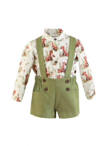 Miranda Conjunto Bebe Niño Camisa Cuello Mao Estampado Zorritos Pantalón Corto Tirantes "Afrodita" 036/0506/23 [1]