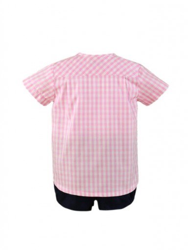 Miranda Conjunto 2 piezas niño Camisa Cuadro Vichy Rosa Pantalón Corto Marino 035/0520/23 [2]