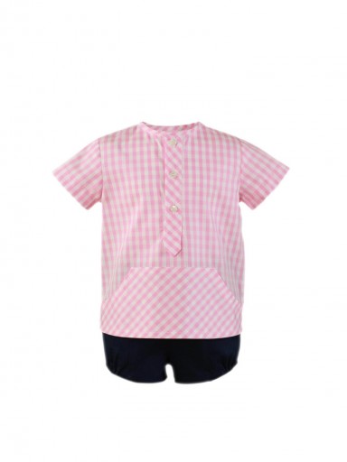 Miranda Conjunto 2 piezas niño Camisa Cuadro Vichy Rosa Pantalón Corto Marino 035/0520/23 [1]