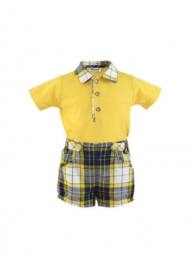 Miranda conjunto bebe polo amarillo pantalón corto cuadros 35/0526/23 [1]