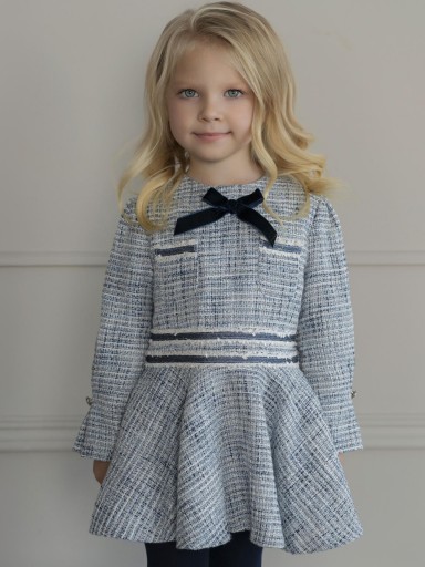 Miranda Vestido Infantil Ceremonia Tweet Azul Lazada Terciopelo "Nancy" 0229/V [0]
