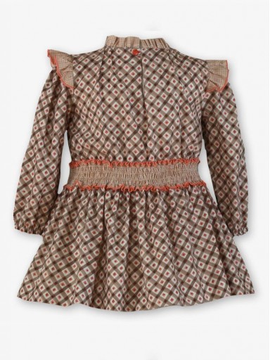 Miranda Vestido Infantil Ceremonia Estampado Geométrico Marrón Cuadro Vichy "Aria" 0608/V [7]
