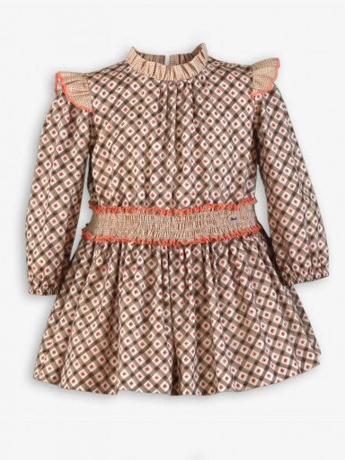 Miranda Vestido Infantil Ceremonia Estampado Geométrico Marrón Cuadro Vichy "Aria" 0608/V [6]