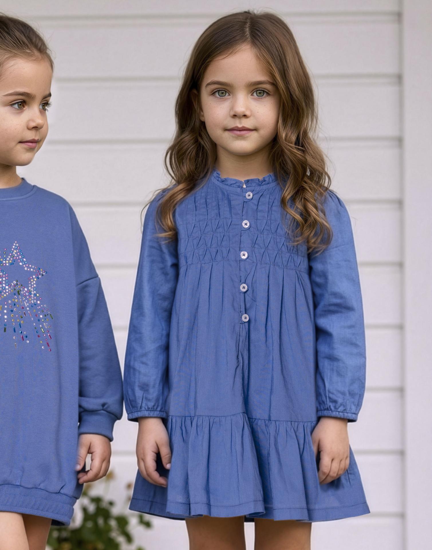 Miranda Vestido Infantil Camisero Azulón Corte Evasé Botonadura Delantera "Pocahontas" 0600/V