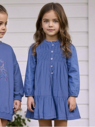 Miranda Vestido Infantil Camisero Azulón Corte Evasé Botonadura Delantera "Pocahontas" 0600/V [0]