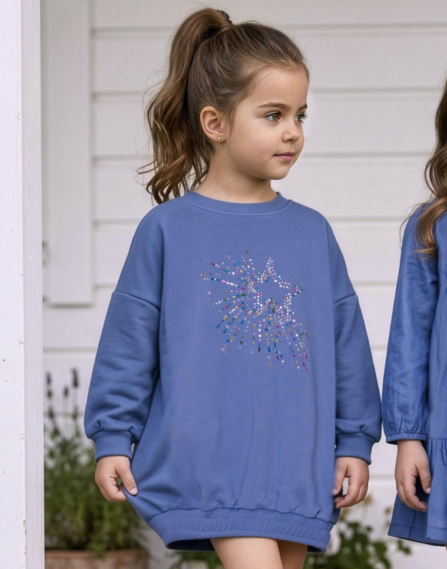 Miranda Vestido Infantil Azulón Tipo Sudadera Estrella Strass Multicolor "Jessica Rabbit" 0601/V