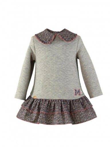 Miranda Vestido Infantil  Evase Gris Falda Volantes Cuello Estampado "Enio" 036/0602/V [1]