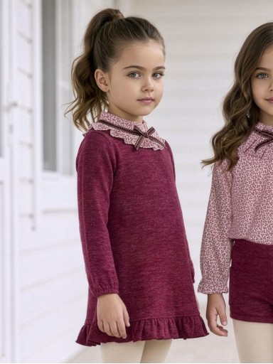 Miranda Vestido Infantil Granate Corte Ebasé Cuello Estampado Lazada "Aurora" 0610/V [0]