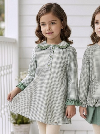 Miranda Vestido Infantil Cuadro Vichy Verde Corte Evasé "Cenicienta" 0614/V [0]