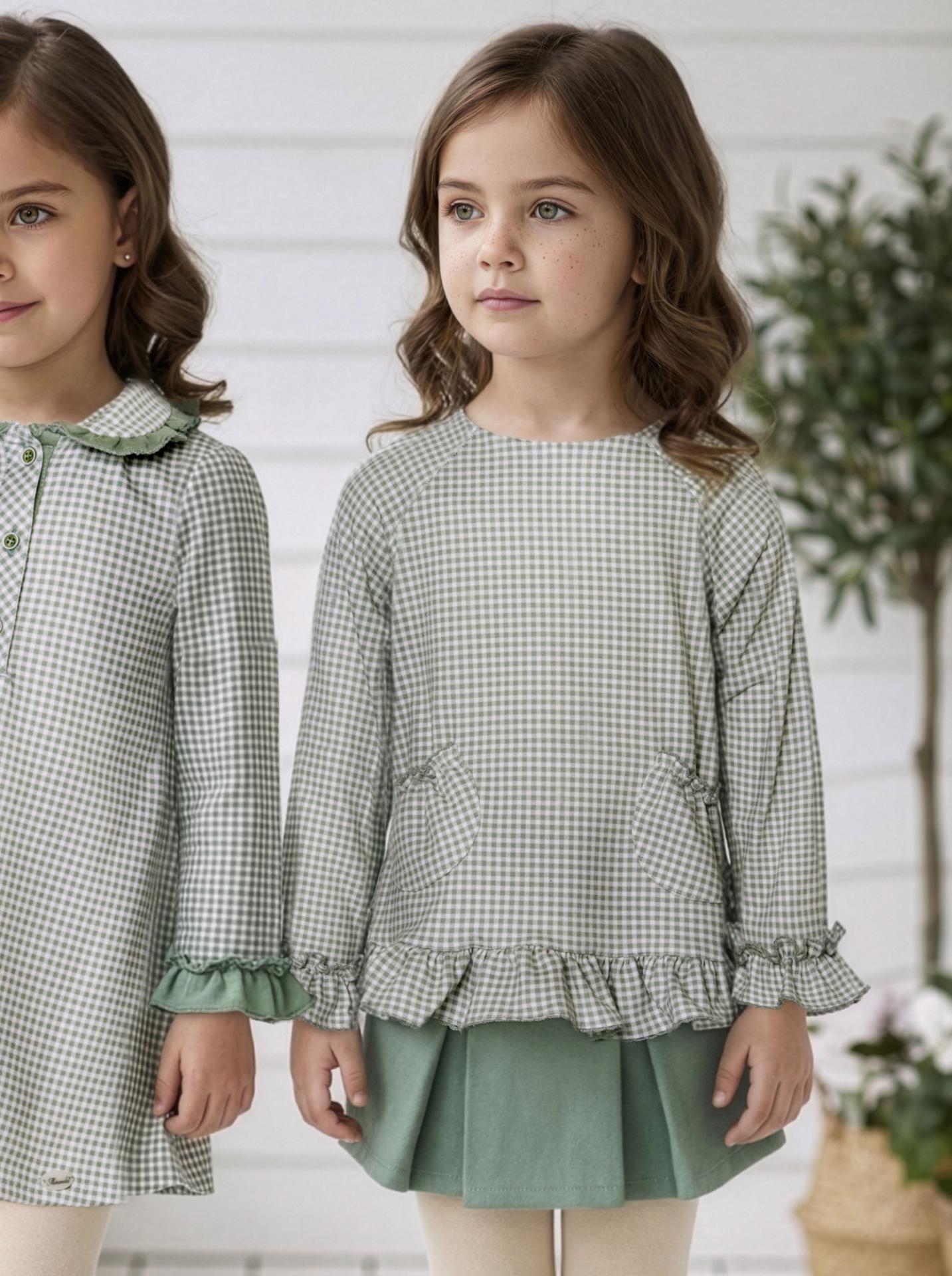 Miranda Conjunto Infantil Sudadera Cuadro Vichy Verde Falda Pantalon verde "Cenicienta" 0614/2F