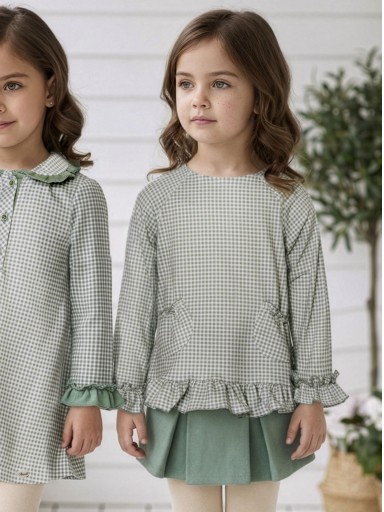 Miranda Conjunto Infantil Sudadera Cuadro Vichy Verde Falda Pantalon verde "Cenicienta" 0614/2F [0]
