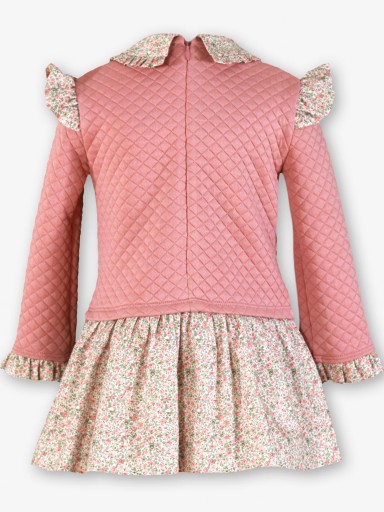 Miranda Vestido Infantil Cuerpo Cloqué Rosa Volantes Estampados Lazada Falda Estampada Flores "Vaiana" 0616/V [2]