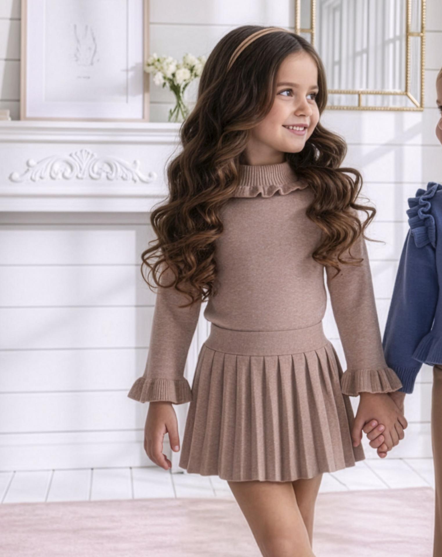 Miranda Vestido Infantil Punto Beig Falda Plisada Volante Cuello y Puños "Nala" 0624/V