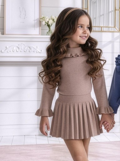 Miranda Vestido Infantil Punto Beig Falda Plisada Volante Cuello y Puños "Nala" 0624/V [0]
