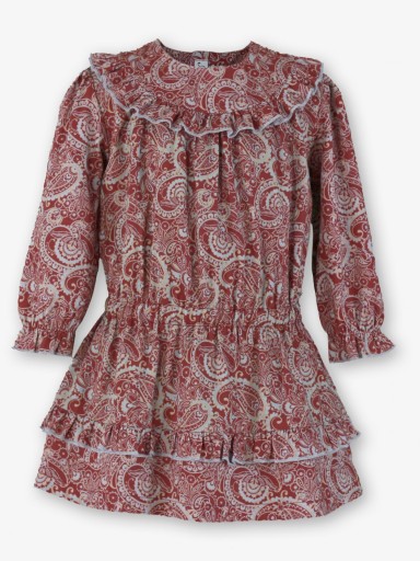 Miranda Vestido Infantil Estampado geométrico Granate Azul Elástico Cintura "Tiana" 0625/V [1]