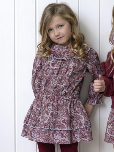 Miranda Vestido Infantil Estampado geométrico Granate Azul Elástico Cintura "Tiana" 0625/V [0]