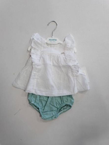 Nekenia Conjunto Bebé Blusa Sin Manga Blanca Braguita Rayas 24VC06 Verde [1]