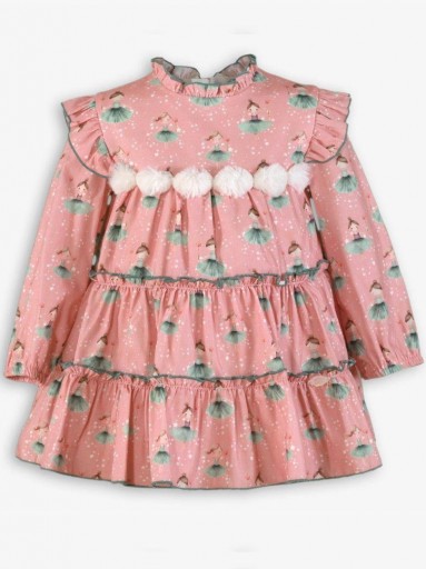 Miranda Vestido Infantil Ceremonia Rosa Palo Estampado Muñecas Tu-tu Gris "Courtney" 0618/V