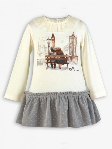 Miranda Vestido Infantil Algodón  Estampado Londres  Falda Gris Topos "Haven" 0237/V