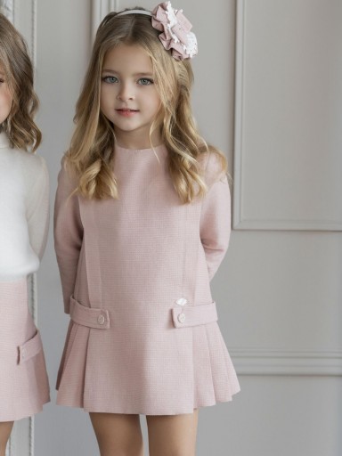 Miranda Vestido Infantil Rosa Palo  Corte Trapecio  Lorzas y Galones "Taylor" 0225/V [0]