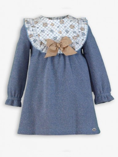 Miranda Vestido Infantil Punto Azul Pieza Blanca Lazada Camel "Carrie" 0600/V