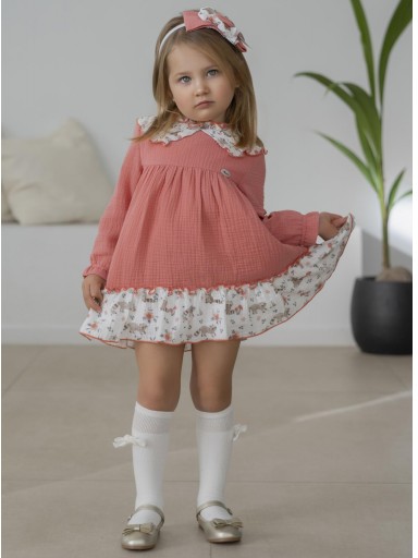 Miranda Vestido Infantil  Salmon Detalles Estampado Mapaches "Audrey" 0603/V [1]