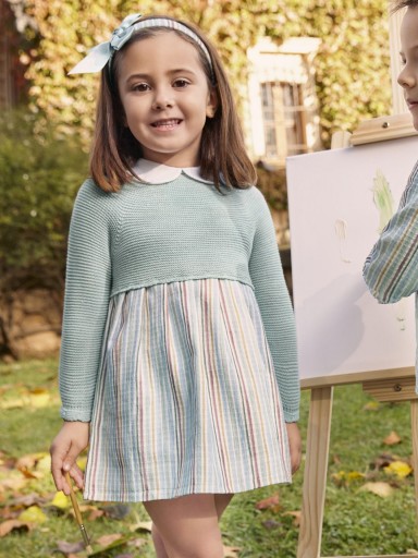 Juliana Vistiendo Bebés Vestido Cuerpo Punto Falda Rayada "Acuarela" 25645 V.Menta