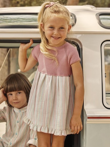 Juliana Vistiendo Bebés Vestido Cuerpo Punto Falda Tela Rayas finas "Helado" 26125