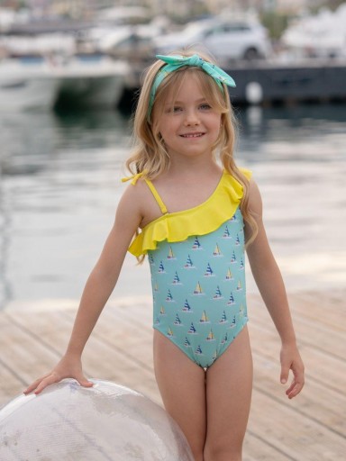 Miranda Bañador Infantil Veleros Tirantes Asimetricos Volante "Lila" 0802/B